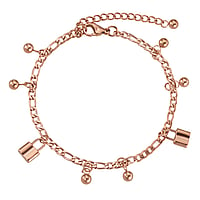 Anklet out of Stainless Steel with PVD-coating (gold color). Width:8mm. Length:21-26cm. Adjustable length.  Lock