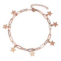 Anklet out of Stainless Steel with PVD-coating (gold color). Width:9mm. Length:21-26cm. Adjustable length. Shiny.  Star