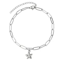 Anklet out of Stainless Steel. Width:10mm. Length:21-26cm. Adjustable length. Shiny.  Starfish