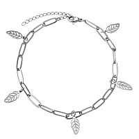 Anklet out of Stainless Steel. Width:6mm. Length:21-26cm. Adjustable length. Shiny.  Leaf Plant pattern