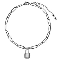 Anklet out of Stainless Steel. Width:8mm. Length:21,5-26,5cm. Adjustable length. Shiny.  Lock