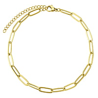 Anklet out of Stainless Steel with PVD-coating (gold color). Length:21,5-26,5cm. Adjustable length. Shiny.