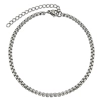 Anklet out of Stainless Steel. Length:22-27cm. Width:3mm. Adjustable length. Shiny.