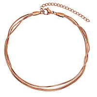 Anklet out of Stainless Steel with PVD-coating (gold color). Length:21-26cm. Width:3mm. Adjustable length. Shiny.