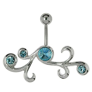 Bellypiercing Surgical Steel 316L Rhodium plated brass Crystal Tribal_pattern Leaf Plant_pattern