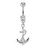 Bellypiercing Surgical Steel 316L Rhodium plated brass Crystal Anchor rope ship