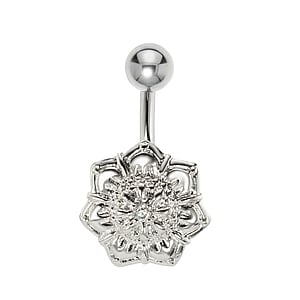 Bellypiercing Surgical Steel 316L Rhodium plated brass Crystal Flower