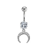 Piercing nombril Acier chirurgical 316L Zircon Lune Demi_lune