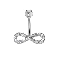 Bellypiercing out of Surgical Steel 316L with zirconia. Thread:1,6mm. Width:19mm. Bar length:10mm. Closure ball:5mm. Stone(s) are fixed in setting. Shiny.  Eternal Loop Eternity Everlasting Braided Intertwined 8