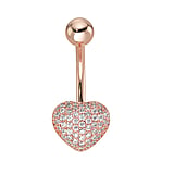 Piercing nombril Acier chirurgical 316L Revtement PVD (couleur or) Cristal Coeur Amour