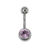 Bauchpiercing aus Chirurgenstahl 316L mit Zirkonia. Gewinde:1,6mm. Stablnge:8mm. Verschlusskugel:5mm. Glnzend.