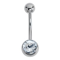 Bauchpiercing aus Chirurgenstahl 316L mit Zirkonia. Gewinde:1,6mm. Stablnge:12mm. Verschlusskugel:5mm. Glnzend.