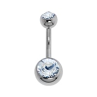 Bauchpiercing aus Chirurgenstahl 316L mit Zirkonia. Gewinde:1,6mm. Stablnge:8mm. Verschlusskugel:5mm. Glnzend.