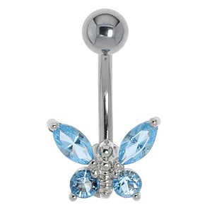 Bellypiercing Surgical Steel 316L Rhodium plated brass Crystal Butterfly