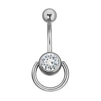 Navelpiercing uit Chirurgisch staal 316L met Kristal. Schroefdraad:1,6mm. Lengte staafje:10mm. bolsluitingen:5mm. Glanzend.