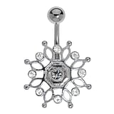 Piercing nombril Acier chirurgical 316L Argent 925 Cristal ternel Dragonne Infini Dessin_tribal Motif_tribal Fleur