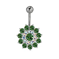 Piercing nombril en Acier chirurgical 316L et Argent 925 avec Cristal. Pas-de-vis:1,6mm. Longueur de la tige:10mm. Largeur:18mm. Boule de fermeture:5mm. brillant.  Fleur