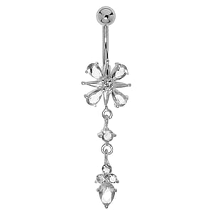 Bellypiercing Surgical Steel 316L Silver 925 zirconia Flower Cross Drop drop-shape waterdrop