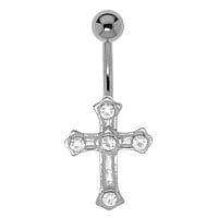 Piercing nombril en Acier chirurgical 316L et Argent 925 avec Cristal. Pas-de-vis:1,6mm. Longueur de la tige:10mm. Boule de fermeture:5mm.  Croix