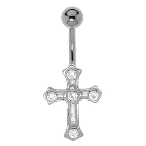 Bellypiercing Surgical Steel 316L Silver 925 Crystal Cross