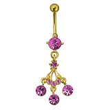 Gold plated belly piercing Surgical Steel 316L PVD-coating (gold color) Brass Crystal