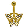 Gold plated belly piercing Surgical Steel 316L PVD-coating (gold color) Brass Crystal Butterfly