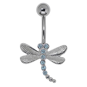 Bellypiercing Surgical Steel 316L Rhodium plated brass Crystal Dragonfly