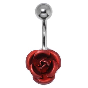Belly piercing Surgical Steel 316L Rhodium plated brass Rose Flower