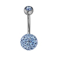 Navelpiercing uit Chirurgisch staal 316L met Kristal. Schroefdraad:1,6mm. Lengte staafje:10mm. bolsluitingen:5mm. Glanzend.