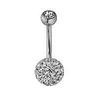 Piercing nombril en Acier chirurgical 316L avec Cristal. Pas-de-vis:1,6mm. Longueur de la tige:10mm. Boule de fermeture:5mm. brillant.