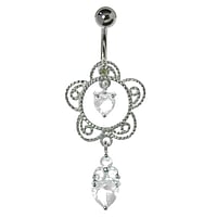 Piercing nombril en Acier chirurgical 316L et Argent 925 avec Cristal. Pas-de-vis:1,6mm. Longueur de la tige:10mm. Boule de fermeture:5mm.  Fleur Coeur Amour