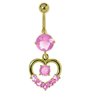 Gold plated belly piercing Surgical Steel 316L Gold-plated Crystal Heart Love
