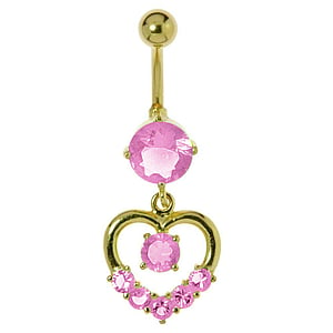 Piercing du ventre dor Acier chirurgical 316L Revtement dor (dor) Cristal Coeur Amour