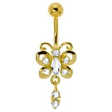 Gold plated belly piercing Surgical Steel 316L PVD-coating (gold color) Brass Crystal Butterfly