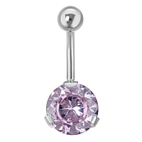 Piercing nombril en Acier chirurgical 316L avec Zircon. Pas-de-vis:1,6mm. Longueur de la tige:10mm. Diamtre:10mm. Boule de fermeture:5mm. brillant.