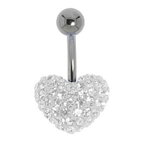Bellypiercing out of Surgical Steel 316L with Crystal. Thread:1,6mm. Bar length:10mm. Closure ball:5mm.  Heart Love