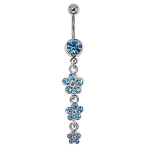 Bellypiercing Surgical Steel 316L Rhodium plated brass Crystal Flower