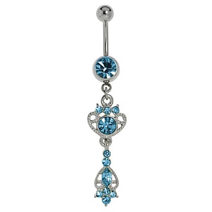 Bellypiercing Surgical Steel 316L Rhodium plated brass Crystal