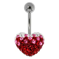 Bellypiercing out of Surgical Steel 316L with Crystal. Thread:1,6mm. Bar length:10mm. Closure ball:5mm.  Heart Love