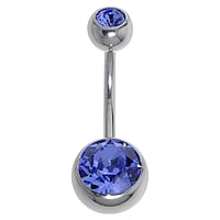 Navelpiercing uit Chirurgisch staal 316L met Kristal. Schroefdraad:1,6mm. Lengte staafje:12mm. Diameter bal:10mm. bolsluitingen:6mm.