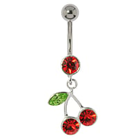 Piercing nombril en Acier chirurgical 316L et Argent 925 avec Cristal. Pas-de-vis:1,6mm. Longueur de la tige:10mm. Boule de fermeture:5mm.  Cerises