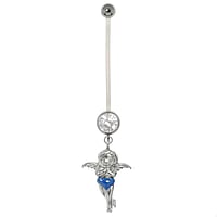 Pregnancy piercing out of Surgical Steel 316L and Bioplast with Crystal, steel-plated brass and Enamel. Closure ball:5mm. Bar length:30mm. Thread:1,6mm. Ideal for belly piercing, during pregnancy.  Angel Wings