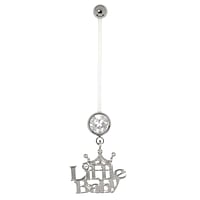 Pregnancy piercing out of Surgical Steel 316L and Bioplast with Crystal and steel-plated brass. Closure ball:5mm. Bar length:30mm. Thread:1,6mm. Ideal for belly piercing, during pregnancy.  Letter Character Number Digit Numeral