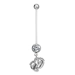 Pregnancy piercing out of Surgical Steel 316L and Bioplast with Crystal and steel-plated brass. Closure ball:5mm. Bar length:30mm. Thread:1,6mm. Ideal for belly piercing, during pregnancy.  Foot