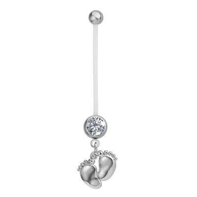 Paula & Fritz® Piercing de nombril pour la grossesse - Pieds de bébé - Oxyde de zirconium - Tige flexible - Pour le ventre - Bleu - Rose - Blanc, Acier inoxydable Paula & Fritz® Piercing de nombril pour la grossesse - Pieds de bébé - Oxyde de zirconium - Tige flexible - Pour le ventre - Bleu - Rose - Blanc, Acier inoxydable