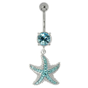 Bellypiercing Surgical Steel 316L Rhodium plated brass Crystal Starfish