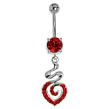 Piercing de ombligo Acero quirrgico Latn al rodio Cristal Corazn Amor Espiral