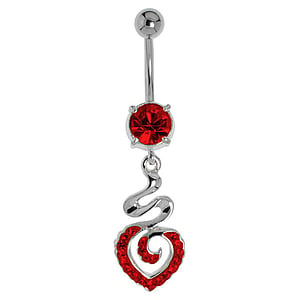 Bellypiercing Surgical Steel 316L Rhodium plated brass Crystal Heart Love Spiral