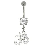 Piercing Nombril Argent 925 Cristal Zircone - Banane Acier Chirurgical 316L 1,6 X 10 Mm Fleur De Lys Blanc