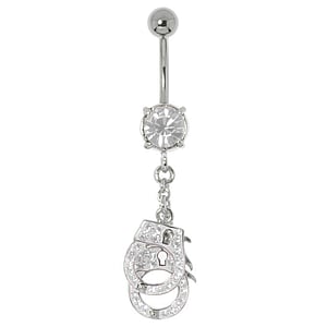 Bellypiercing Surgical Steel 316L Rhodium plated brass Crystal Handcuffs